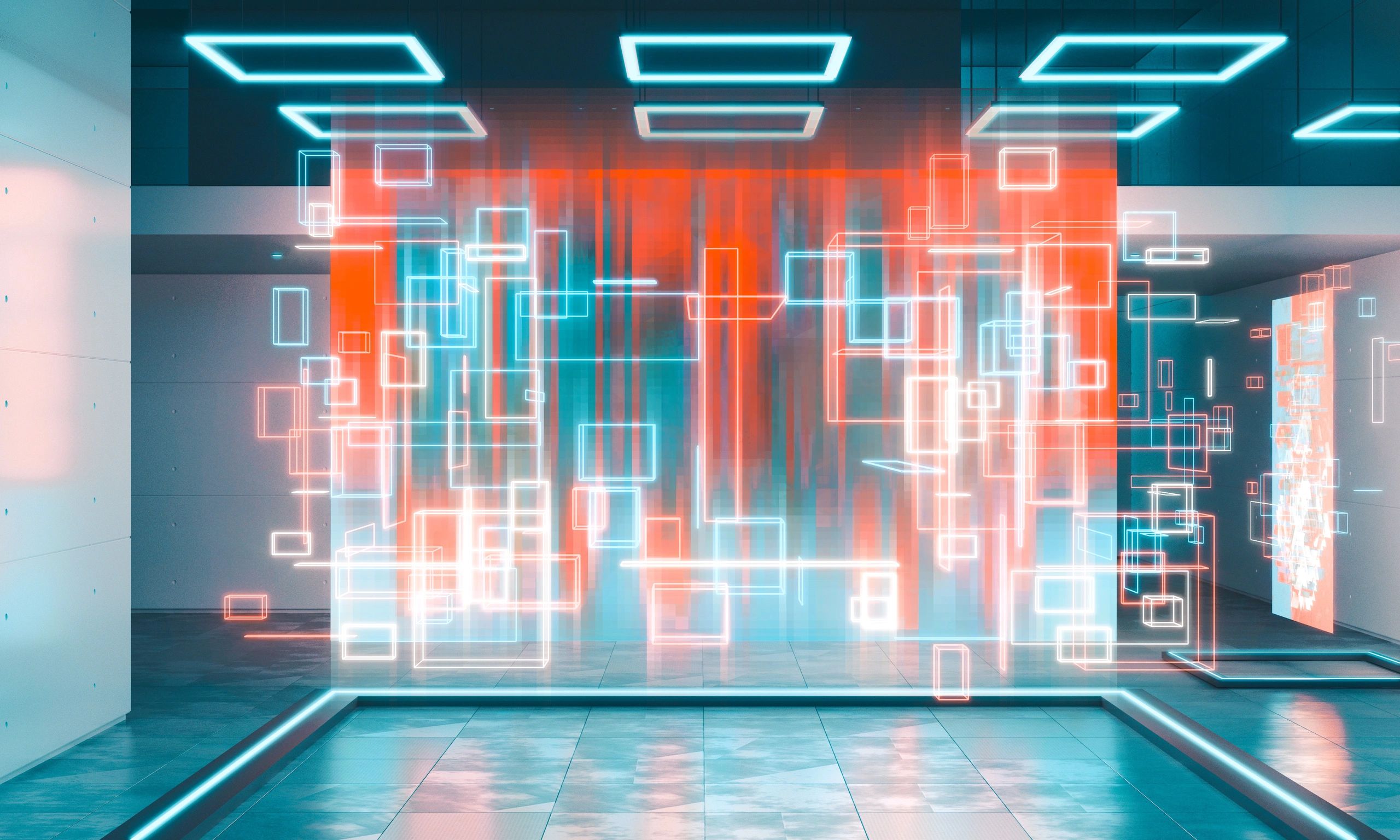 Contemporary installation detail with illuminated forms